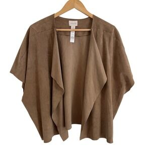 Chico's Faux Suede Waterfall Vest 4 XXL Tan Brown Draped Boho Western Rodeo